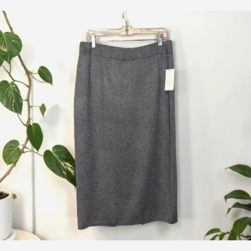 A New Day Women’s 1X Gray Knit Midi Pencil Skirt NWT Back Slit